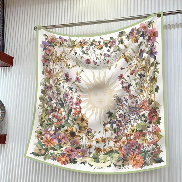 90cm Square Scarf  Floral Twill Silk Scarf