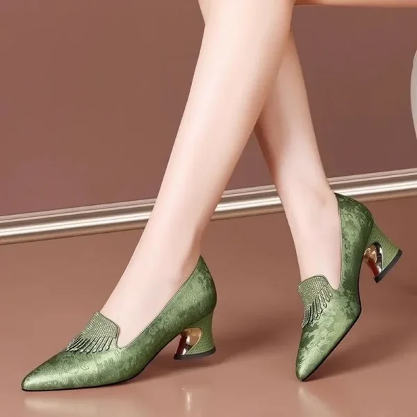 High quality green slip on High heel pumps