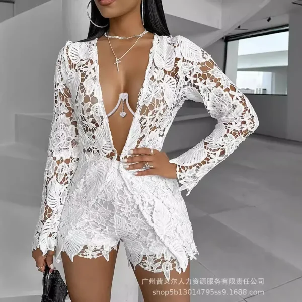 Ladies Sexy Shorts Set. Lace top w/long sleeves